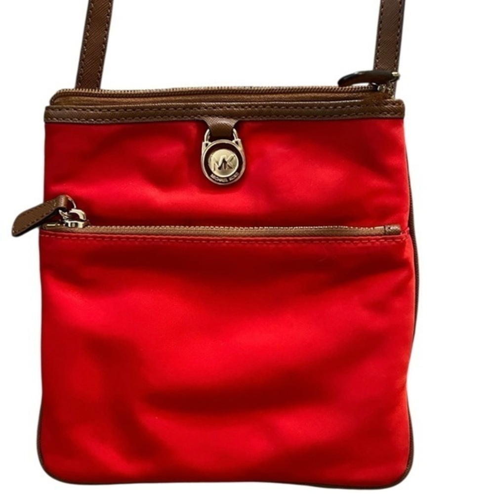 Michael/Michael Kors Kempton Nylon Small Crossbody Bag in Coral Reef (Red/Brown)